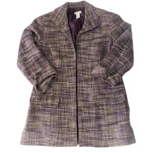 Chico's Purple Metallic Tweed Blazer Jacket Small Long Line Career Workwear